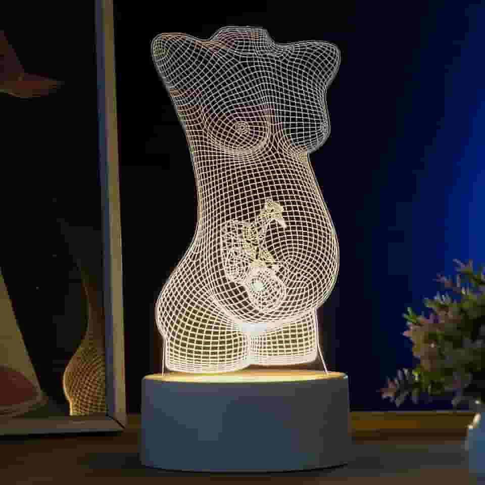Luminária led 3d, abajur de mesa, grávida com bebê- corpo humano