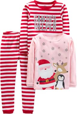 Conjunto de pijama de Natal unissex para bebês, crianças e crianças, 3 peças, de algodão, ajuste confortável, pacote com 3