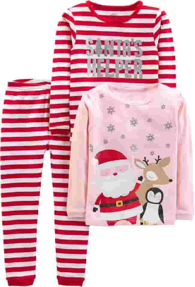 Conjunto de pijama de Natal unissex para bebês, crianças e crianças, 3 peças, de algodão, ajuste confortável, pacote com 3