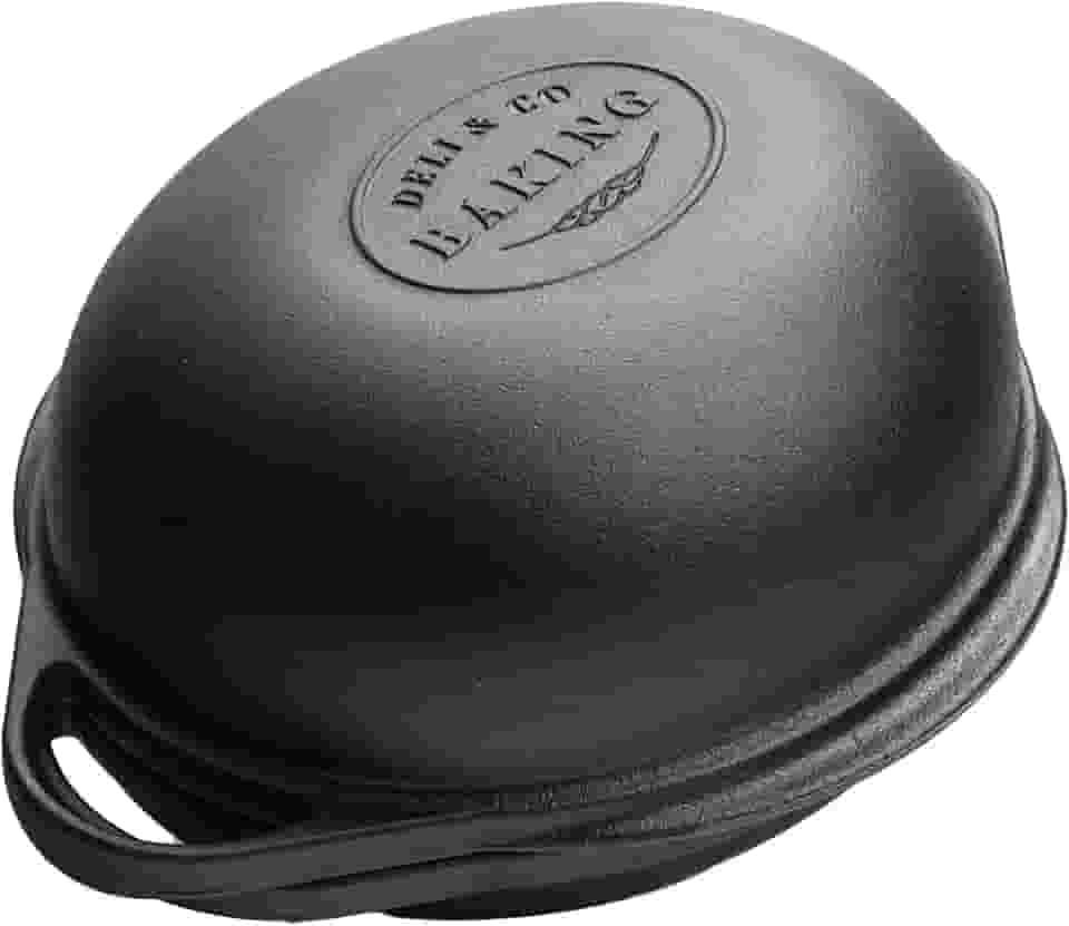 Deli&Co. Baking Pre-Seasoned Cast Iron Bread Pan Multicooker | Bake sourdough bread, grill steaks and cook stews | Seasoned with canola oil with a smooth surface finish