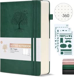 Agenda organizadora pontilhada Ansopu, 360 páginas numeradas, 100 g/m², caderno grosso, capa dura de couro, para escrita, para mulheres e homens, A5, para trabalho, 14,6 x 21,3 cm, verde