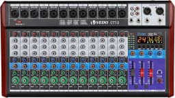 VEDO Mesa de Mistura CT12 Profissional de 12 Canais com Equalizador de 3 Bandas, 24 Efeitos DSP, Bluetooth 5.0, Reprodução/Gravação USB, Alimentação Phantom 48V para Som ao Vivo, Estúdio, Karaokê