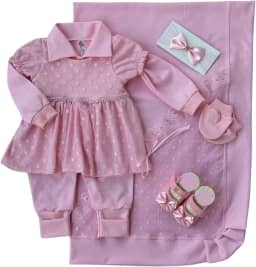 Kit Saída Maternidade Bebê Menina Luxo de Bola Rosa Claro Kit Completo