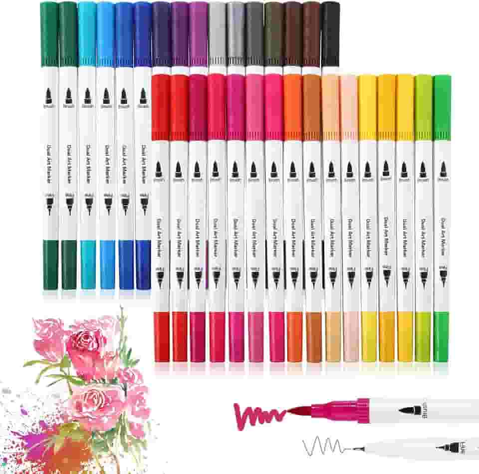 Canetas Brush Pen e Ponta Fina 2 em 1 Kit Profissional para Lettering Caligrafia e Desenho Canetinhas Coloridas Dual Tip para Artistas Estudantes e Adultos (36 cores)
