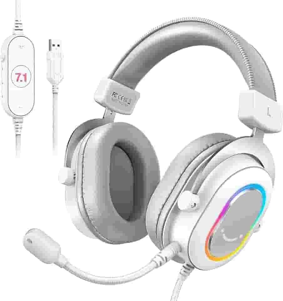 FIFINE USB Gaming Fone, fones de ouvido PC com fio com microfone para computador/laptop, over-ear RGB headset com som surround 7.1, cancelamento de ruído para streaming de vídeo game - H6 branco