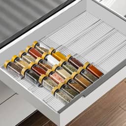 Organizador de gaveta de especiarias, organizador de temperos de acrílico transparente de 4 níveis, inserção de gaveta de potes de tempero de cozinha, bandeja expansível de 28 a 56 cm para armário e
