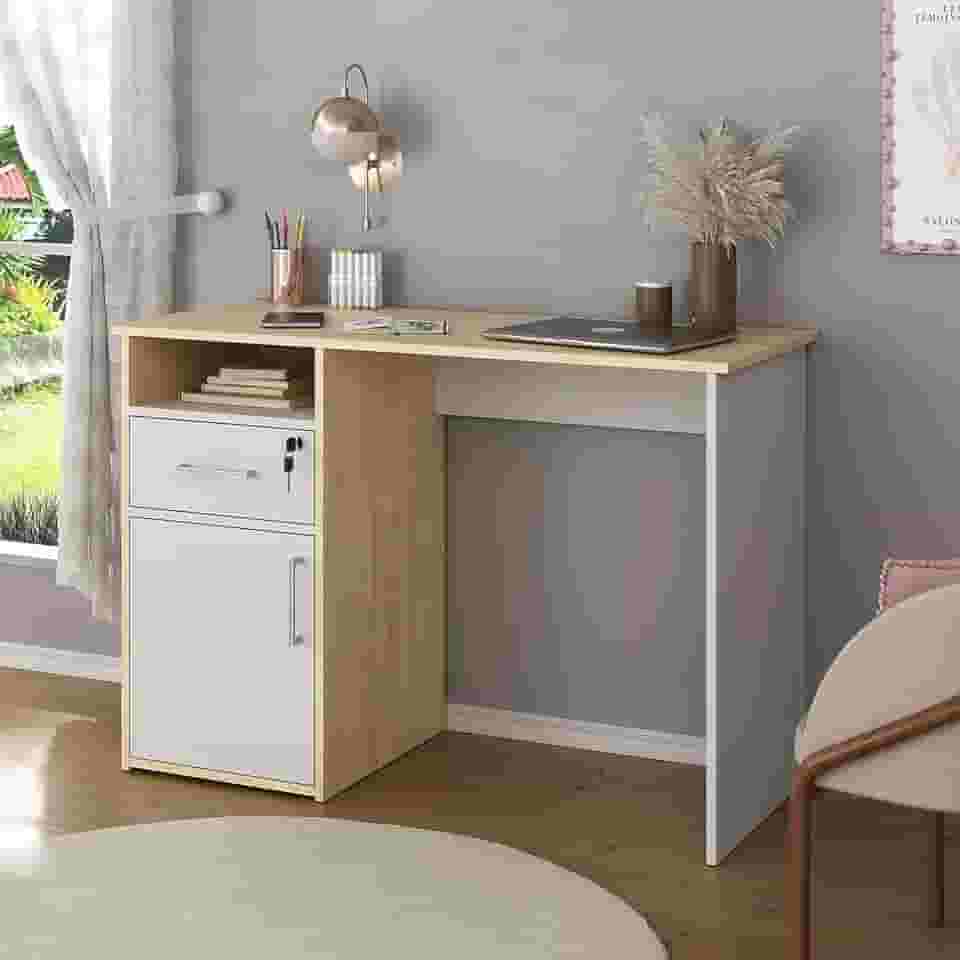 Escrivaninha Versátil para Home Office com 1 Armário e 1 Gaveta com Chave Hall Artany