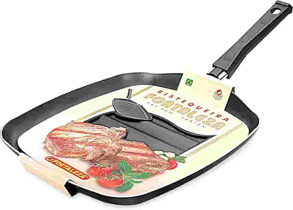 Bistequeira/Grill Retangular E Espátula Alumínio Fortaleza Preto