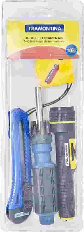 Tramontina 43408123, Kit Ferramentas 10 Peças, com 1 Trena Estilete Lanterna Chave com Adaptador 6 Ponteiras