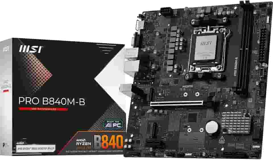 MSI Placa-mãe PRO B840M-B, mATX - Suporta processadores AMD Ryzen 9000/8000/7000, AM5 - DDR5 Memory Boost (8000+ MT/s OC), PCIe 4.0 x16, M.2 Gen4, LAN 2.5G