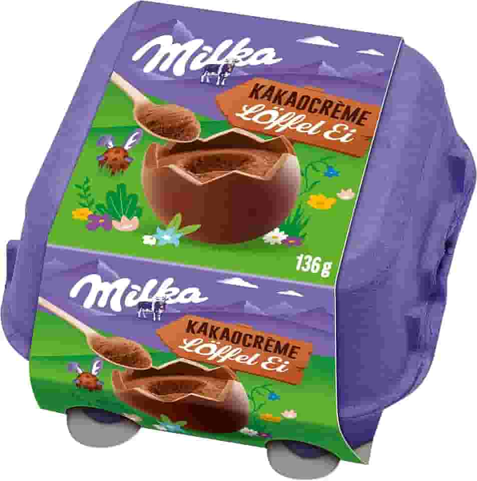 Ovo de Páscoa de Colher Milka Spoonable Creme de Cacau 136g (4 unidades de 34g cada) + Colher de Madeira