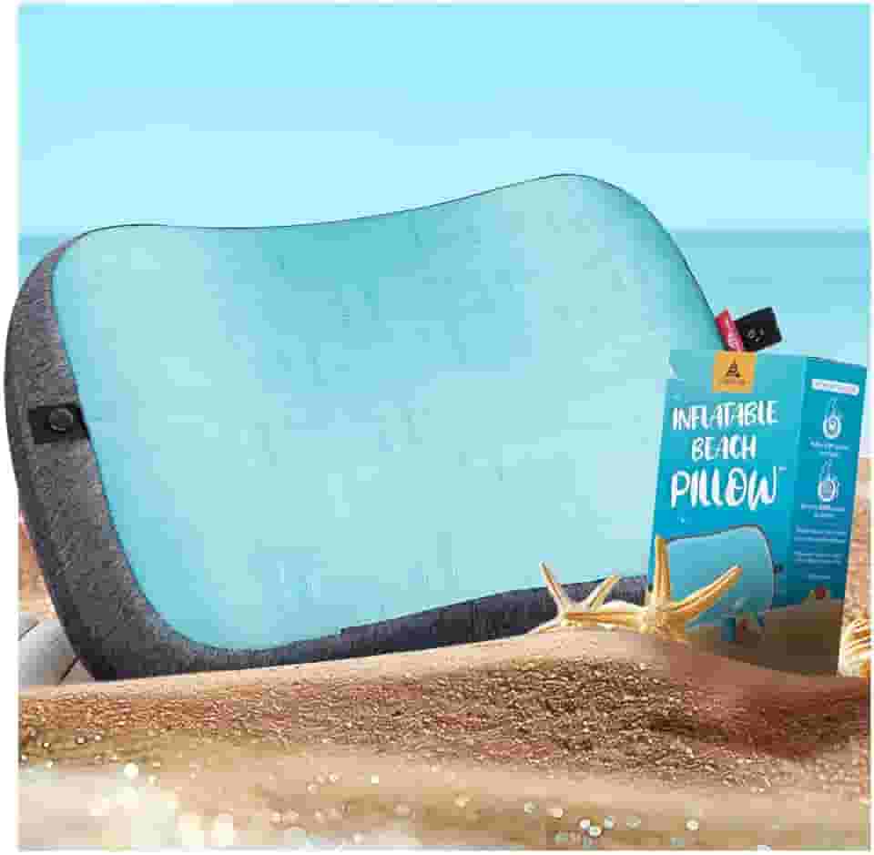 Hikenture Travesseiro de praia para areia, travesseiros infláveis laváveis para piscina, travesseiros de acampamento portáteis com capa removível, almofada de areia macia com bolsa de areia embutida