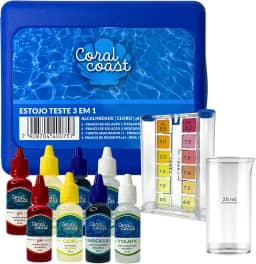 Estojo Medidor 3 em 1 PH Cloro e Alcalinidade + 4 Reagentes Extras CORAL COAST Kit Limpeza Manutenção Piscina
