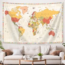SAOLUIS Mapa-múndi Tapeçaria Mapa do Mundo Tapeçaria Educacional para Crianças, Decoração de Parede de Mapas para Sala de Aula, Quarto, Sala de Estar, Dormitório, Decoração de Casa 152 cm
