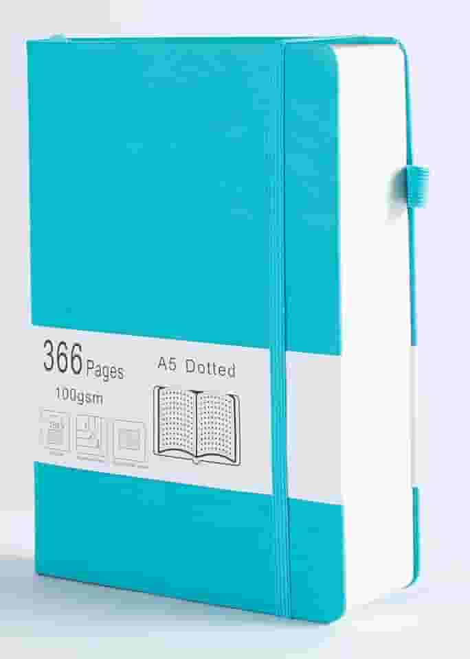 Diário pontilhado com 366 páginas numeradas, diário A5 com papel quadriculado de 100 g/m², capa dura de couro, para mulheres, homens, anotações escolares, diário de trabalho, 14,5 x 21 cm