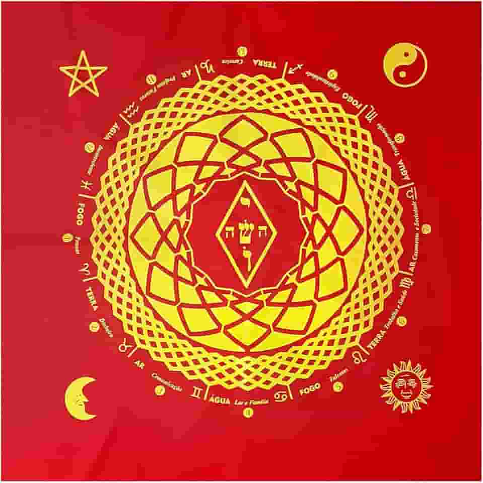 Toalha para Tarô Elemental 4 elementos com Brilho Vermelha