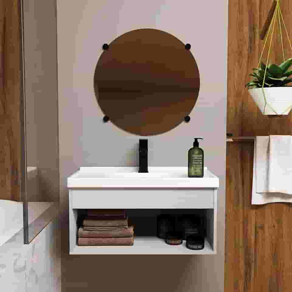 Gabinete Armario para Banheiro 100% MDF com Cuba - Livorno Lineo 60cm