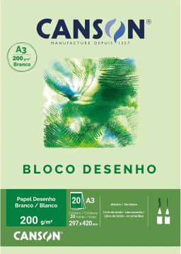 CANSON Tecnica, Papel para Desenho em Bloco, Gramatura 200 g/m², Tamanho A3, Cor Branco