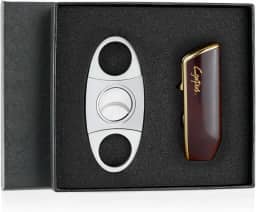 Conjunto de isqueiros e cortadores de charuto isqueiro triplo com tochas de butano recarregável para homens (sem gás) (vermelho)