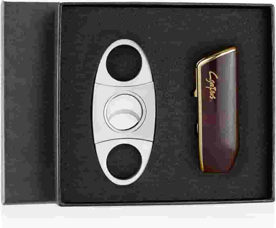 Conjunto de isqueiros e cortadores de charuto isqueiro triplo com tochas de butano recarregável para homens (sem gás) (vermelho)