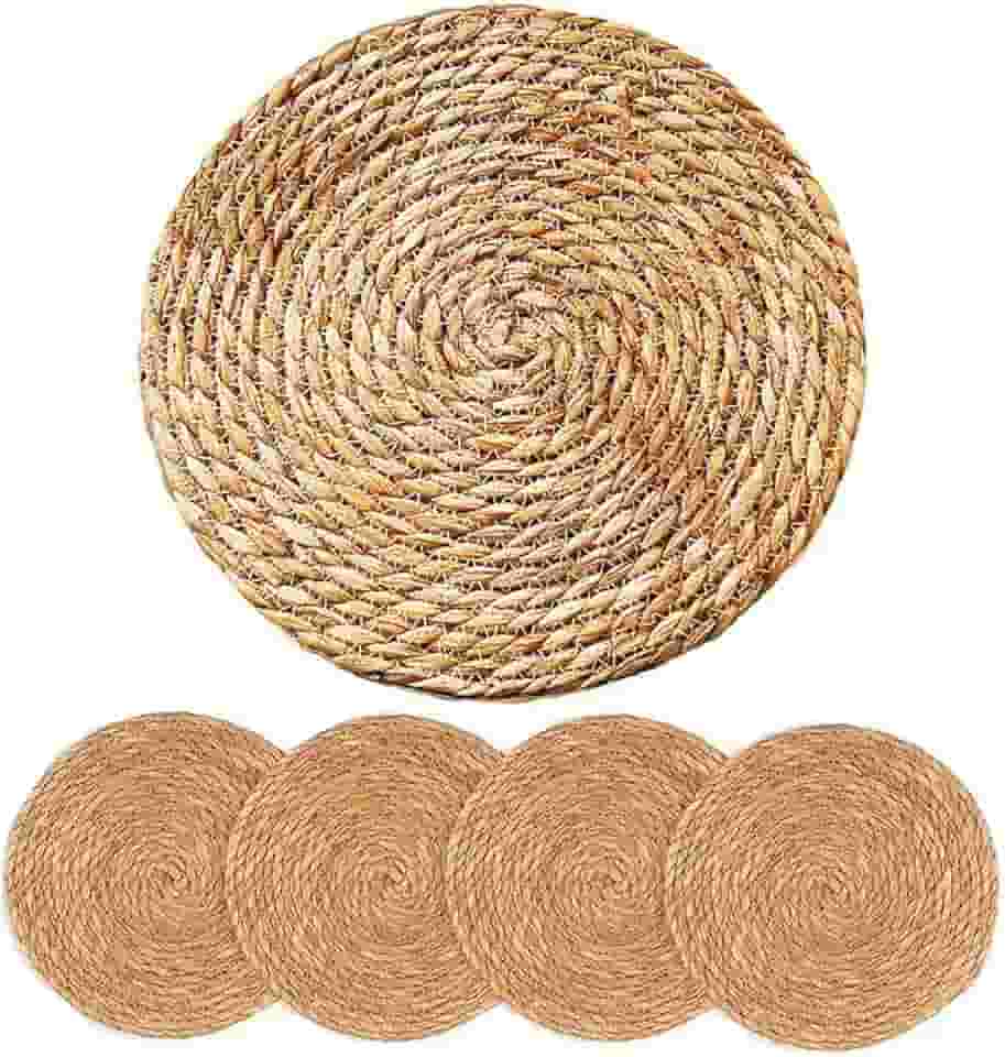 Jogo Americano Sousplat 4 Peças Redondo Natural 100% Fibra De Alga Artesanal