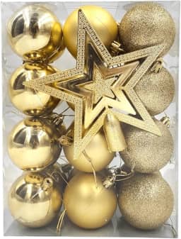 Kit C/24 Bolas de Natal Lisas/Foscas/Glitter de 6cm - Dourado