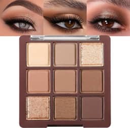 Erinde Paleta de sombras de 9 cores, paleta de sombra fosca com glitter, altamente pigmentada, à prova d'água, longa duração, palete de maquiagem de sombra nude natural neutro, marrom chocolate