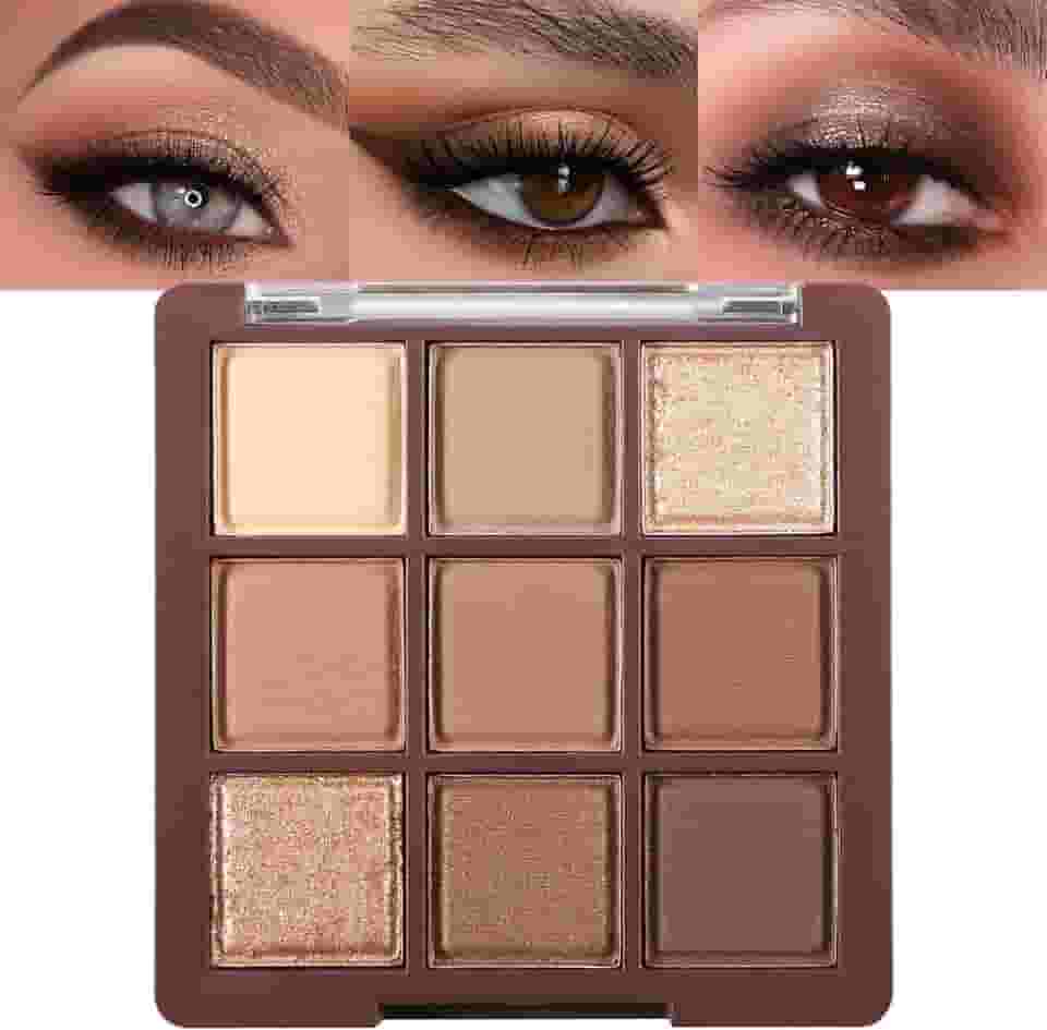 Erinde Paleta de sombras de 9 cores, paleta de sombra fosca com glitter, altamente pigmentada, à prova d'água, longa duração, palete de maquiagem de sombra nude natural neutro, marrom chocolate
