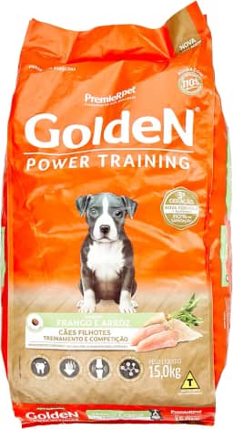Ração Golden Power Training Filhote para Cães Sabor Frango e Arroz, 15kg Premier Pet Para Todas Grande Filhotes,