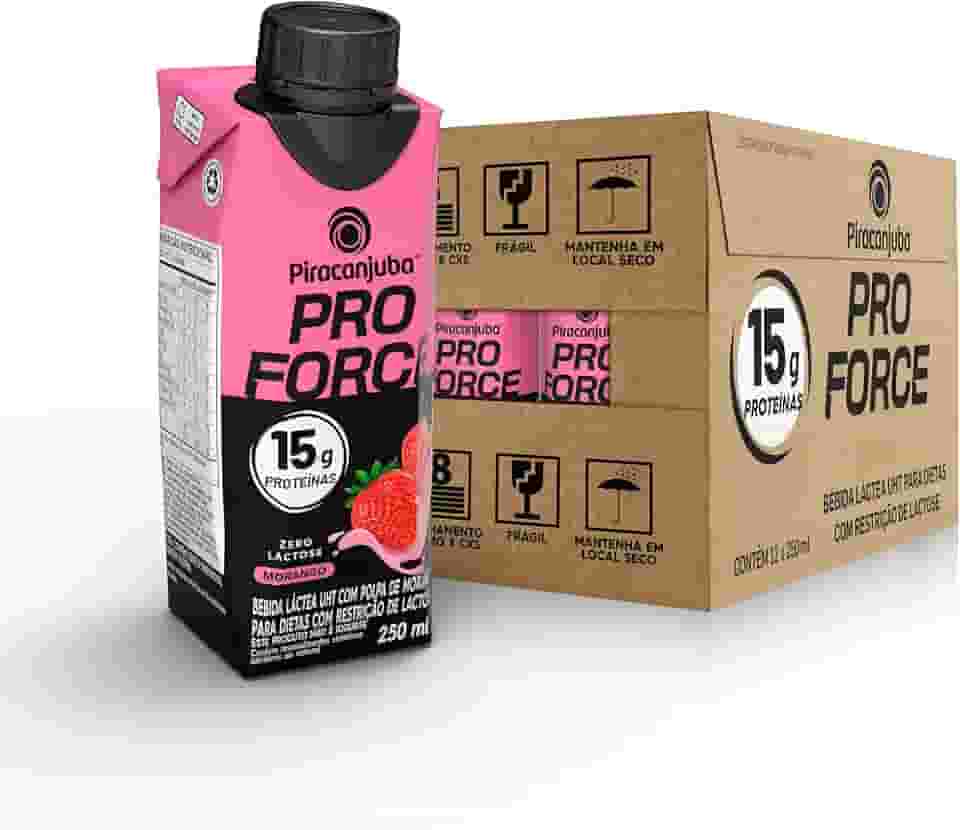 Piracanjuba ProForce 15g de Proteínas Zero Lactose Sabor Morango - 12 Unidades de 250ml