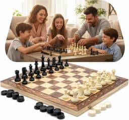 Jogo Xadrez Magnético com Damas e Gamão 3 em 1 Tabuleiro Dobrável 34x34 cm Estilo Estojo Clássico Profissional Luxo Peças Resina de Alto Impacto Recreação Estratégia Tamanho Grande