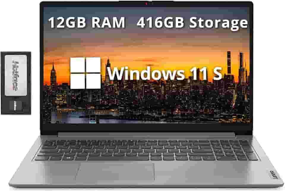 Lenovo Notebook IdeaPad 1 HD de 15,6 polegadas, Intel Pentium Silver N6000, 12 GB de RAM, armazenamento de 416 GB (SSD de 256 GB + conjunto de estação de ancoragem de 160 GB), gráficos Intel UHD, Num