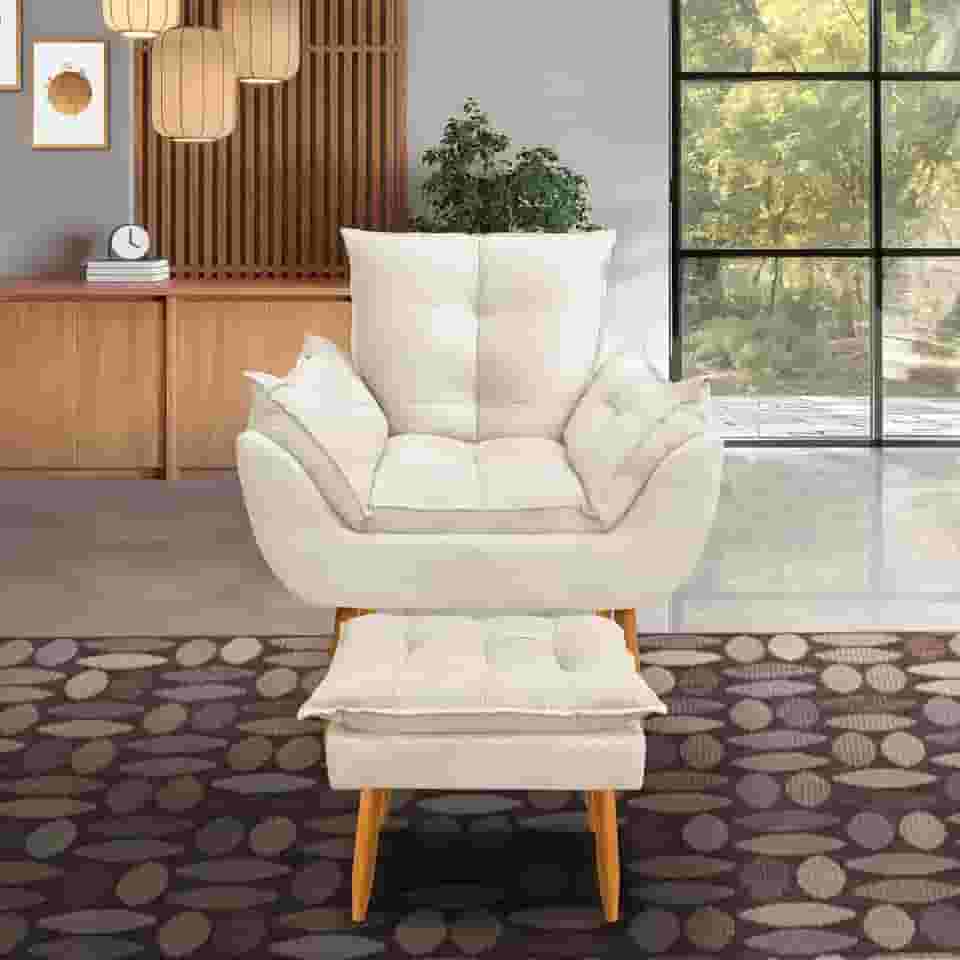 kit 1 poltrona Emily +puff descanso para os pés (bege)