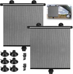 Kit 2 Janela Lateral de Sol para Carro, Cortinas de Veículo de Rolo Retrátil Sombra de Proteção Solar para Janela Lateral de Caminhão SUV, Bloqueia o Brilho e o Calor Nocivos do Sol, 45X50cm