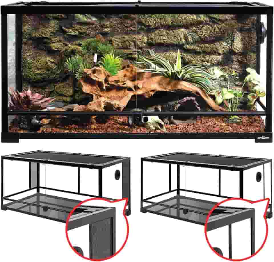 REPTI ZOO Terrário de Vidro para Répteis 127 Litros 2 em 1 Malhas Laterais e Óculos Laterais Dobrável com Ventilação de Tela 91 cm x 45 cm x 45 cm
