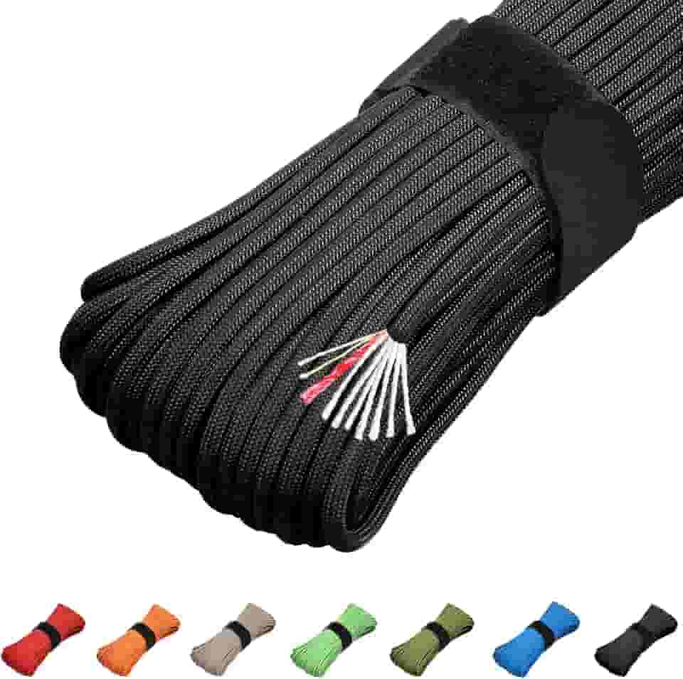 Corda de Paracord 550 4 em 1 de 30 metros Paracord 550 Corda de Fogo 10 Fios, Corda de Paraquedas Militar Americana de 1,8 cm de Diâmetro Tipo III 550 (MIL-C-5040H) com linha de pesca integrada, Cortador de Incêndio