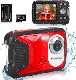 Câmera digital à prova d'água com cartão de 32 GB HD 1080p 36 MP câmera digital subaquática para crianças, adolescentes, estudantes, meninos e meninas (vermelho)