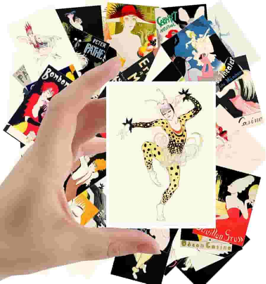 Adesivos grandes (24 peças 6,3 cm x 8,9 cm cada) Cartazes de filme estilo desenho animado antigo legal vintage cartões postais retrô cartão de felicitações livro ilustração reimpressão