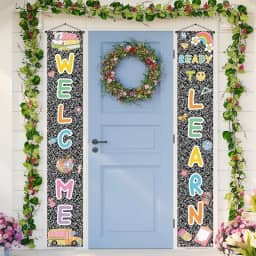 Faixa de varanda de volta às aulas Welcome Ready to Learn First Day of School Party Decoration Composition Notebooks Classroom Front Door Banner