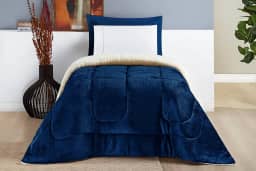 Coberdrom Solteiro Inverno Dupla Face Grosso Super Quentinho Manta & Sherpa (Azul)