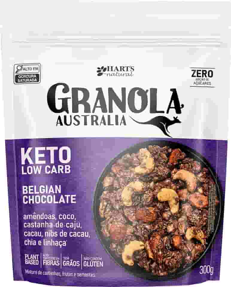 Hart's Natural Granola Australia Keto Low Carb Belgian Chocolate | Granola Sem Açucar, Sem Lactose, Sem Glúten, Vegano | 100% Natural | Alto em Fibras | 300g