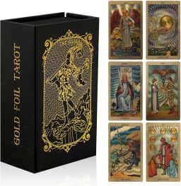 EGCUQ 78 Tarot Cards with Guide Book,Rider Waite Tarot Deck,Gold Foil Tarot Cards Deck for Beginners Waterproof and Durable