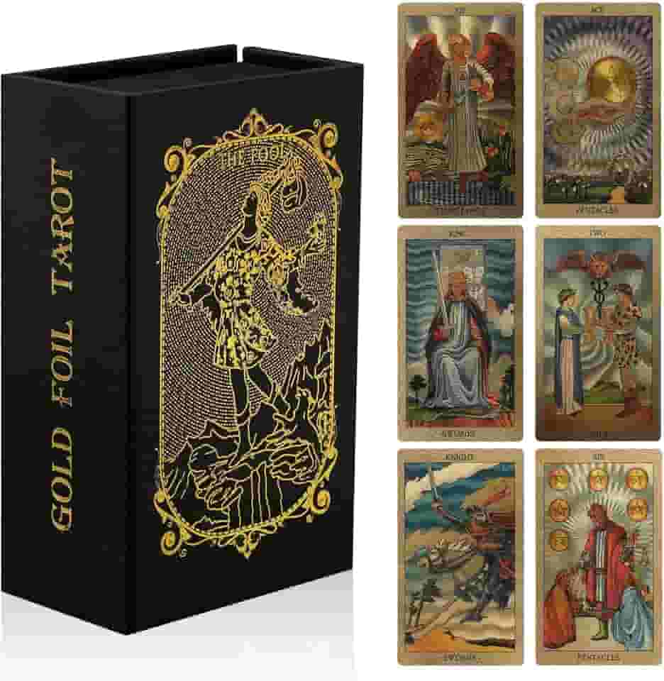EGCUQ 78 Tarot Cards with Guide Book,Rider Waite Tarot Deck,Gold Foil Tarot Cards Deck for Beginners Waterproof and Durable