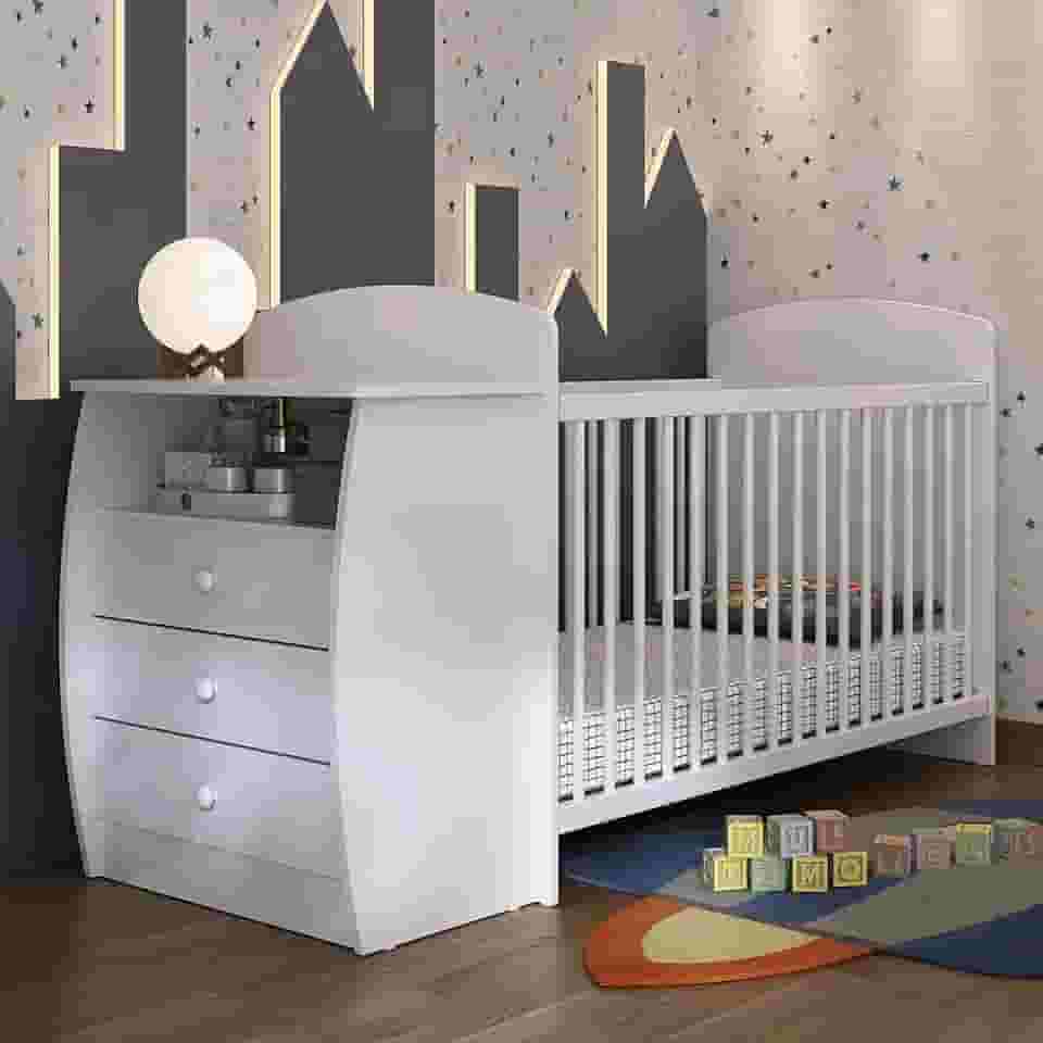 Berço Cômoda Multifuncional Colinho de mãe com colchão incluso Multimóveis Branco