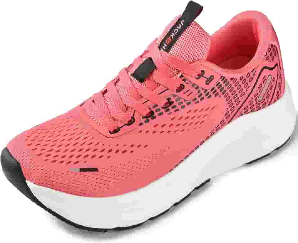 Sapatos femininos com bico largo, suporte de arco, tênis para corrida, caminhada, atlético, ortopédico, fascite plantar, treino, com almofada grossa, sola de gota zero, Vermelho rosa, 9 Wide
