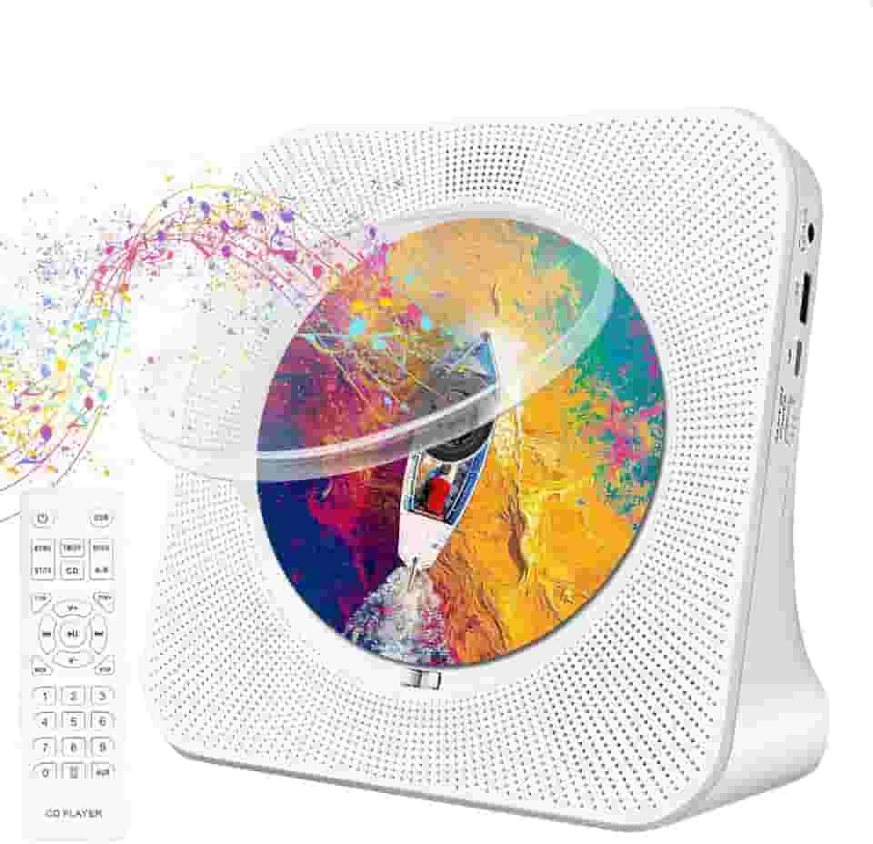 CD Player Portatil, Rádio FM, 110-220V Toca Cd Portatil, Leitor de CD com Alto-Falantes Duplos Integrados, Radio CD Player de HiFi, Suporte CD, Bluetooth, Unidade USB, AUX, Temporizador, Loop