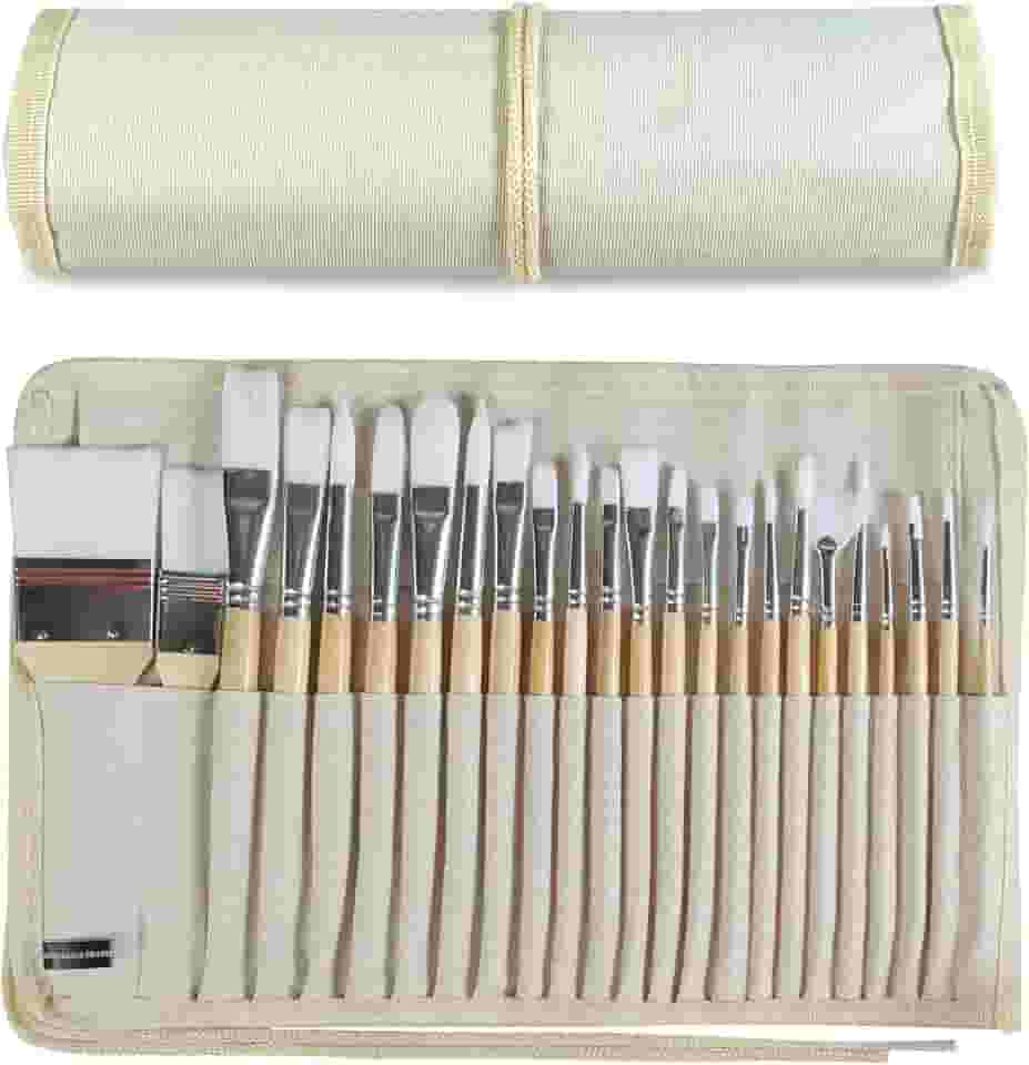 Conjunto de 24 pincéis de madeira com estojo de tela, profissional para pintura a óleo, acrílico e aquarela