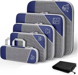 1 conjunto de cubos de embalagem de compressão para viagem expansível organizadores de embalagem,Organizador de Bagagem de Malha de mazenamento,6 peças (Azul-marinho)