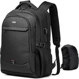 DUSLANG Mochila para laptop de 17 polegadas para viagem, resistente à água, mochila universitária para homens/mulheres, bolsa para laptop com porta de carregamento USB, capa de chuva, preta