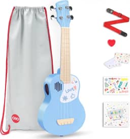 Ukulele soprano de 53 cm para crianças com bolsa Gig, livro de aulas, cartão de felicitações, palheta de feltro e alça de ukelele (azul celeste)